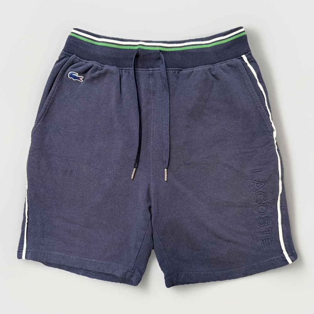LACOSTE Mens Size Medium Navy Blue Green Embroidered Croc Sweat Shorts‎